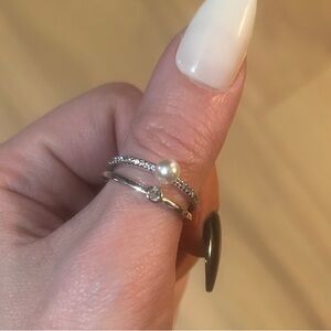 Pandora Pearl & 925 Silver Double Ring